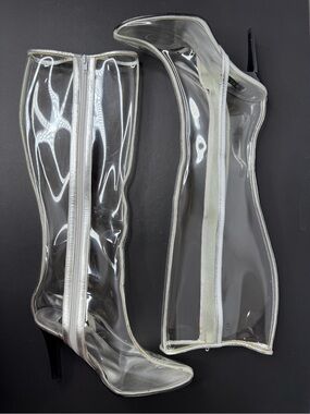 Clear PVC Knee-High Zip Boots - Transparent